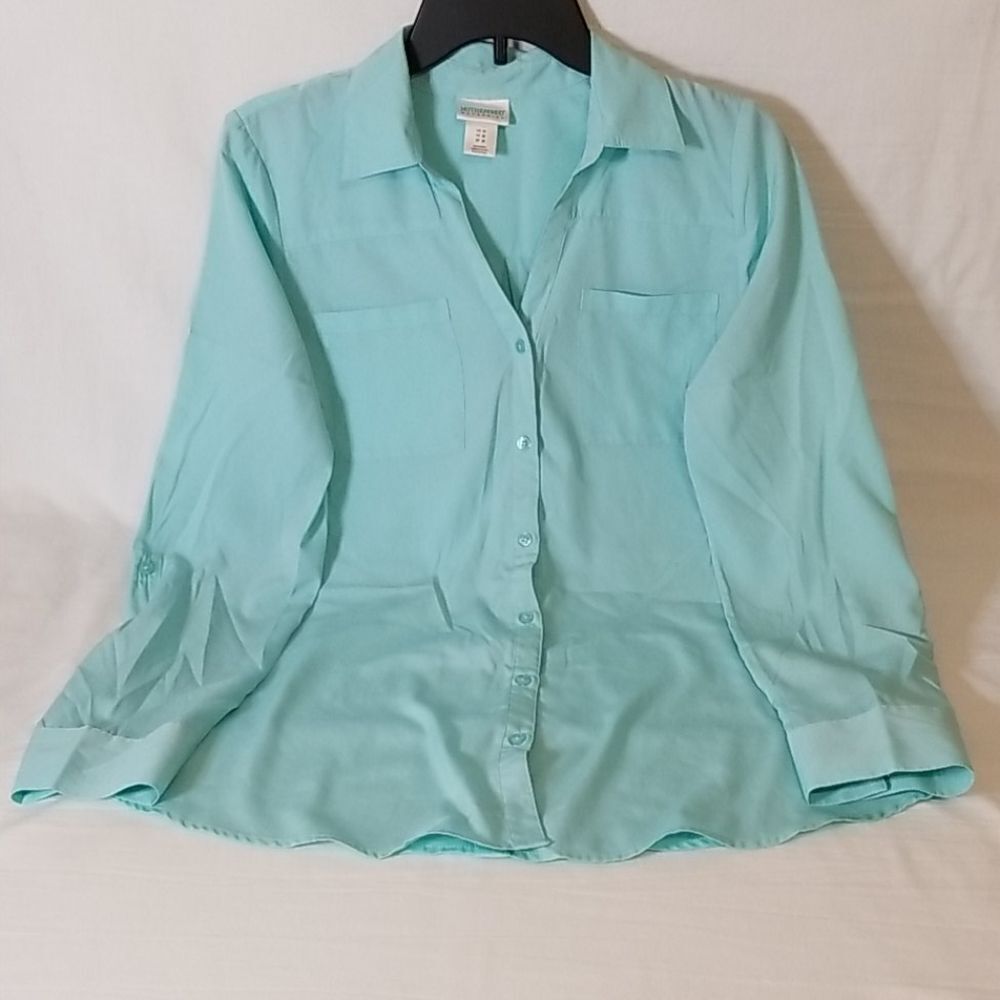 Motherhood Maternity Green Button Front Blouse Size M
